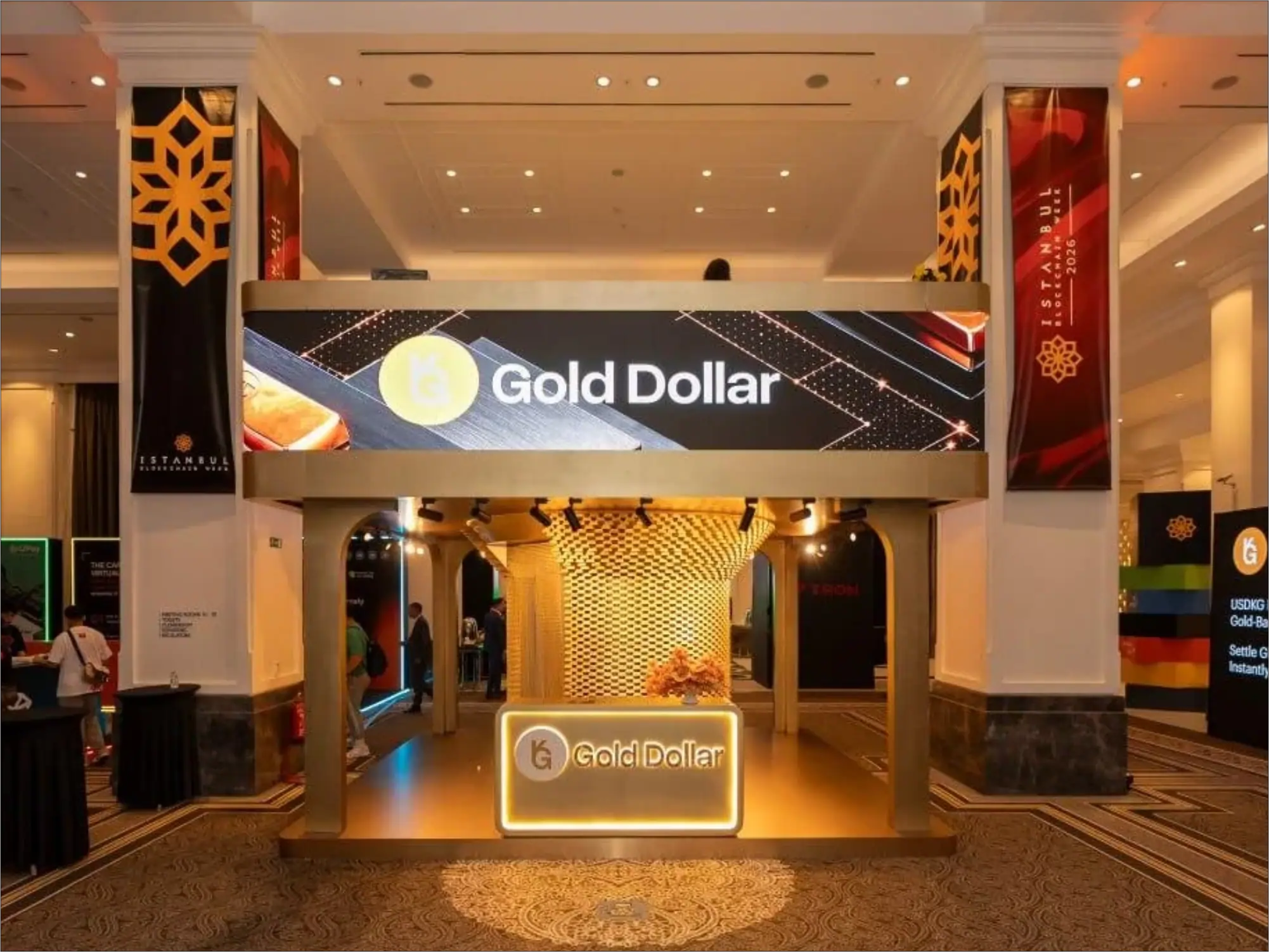 USDKG Gold Dollar İstanbul Blockchain Week 2026 ahşap fuar standı genel görünüm