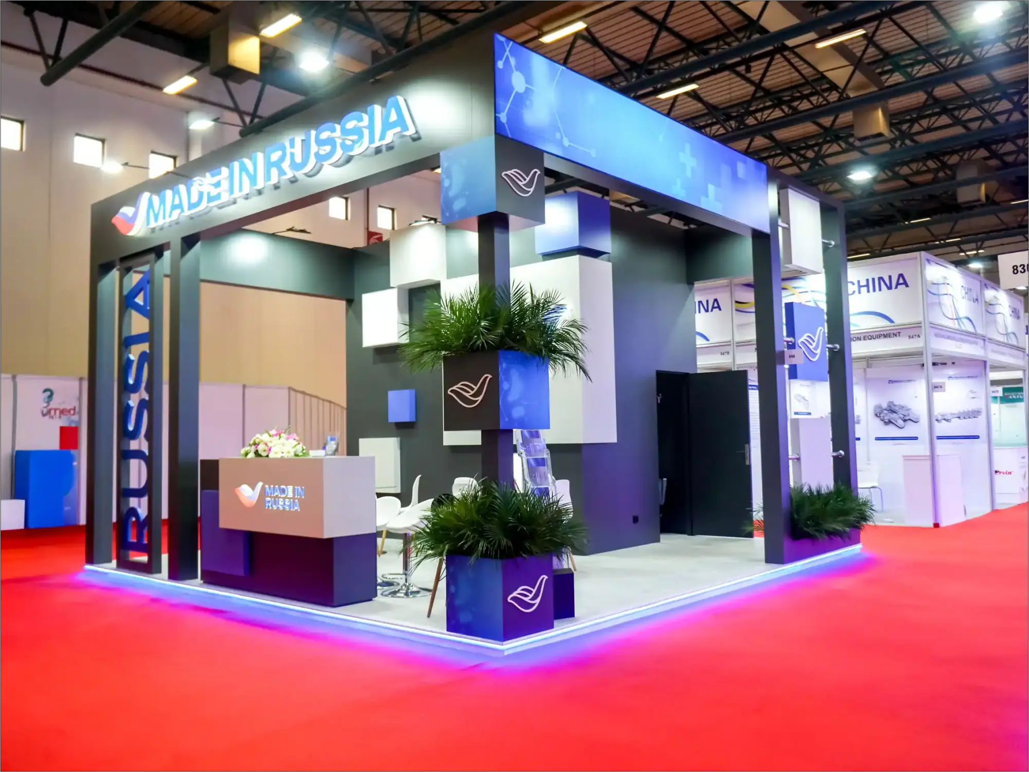 Rusya Sağlık Bakanlığı Expomed İstanbul 2026 ahşap fuar standı genel görünüm